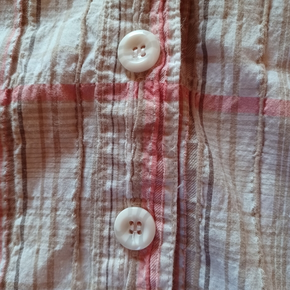 Christopher & Banks XL pink and tan plaid button-up short sleeve shirt - Picture 5 of 8